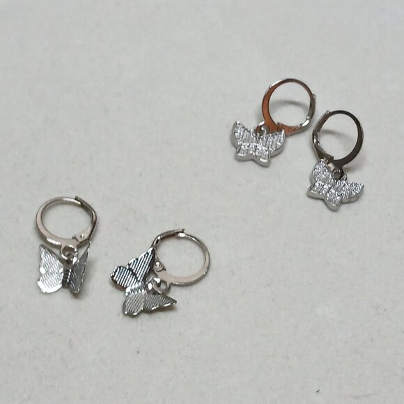 NWOT Two Pair of Fashion Jewelry Silver Tone Butterfly Earrings #3 - Picture 3 of 13